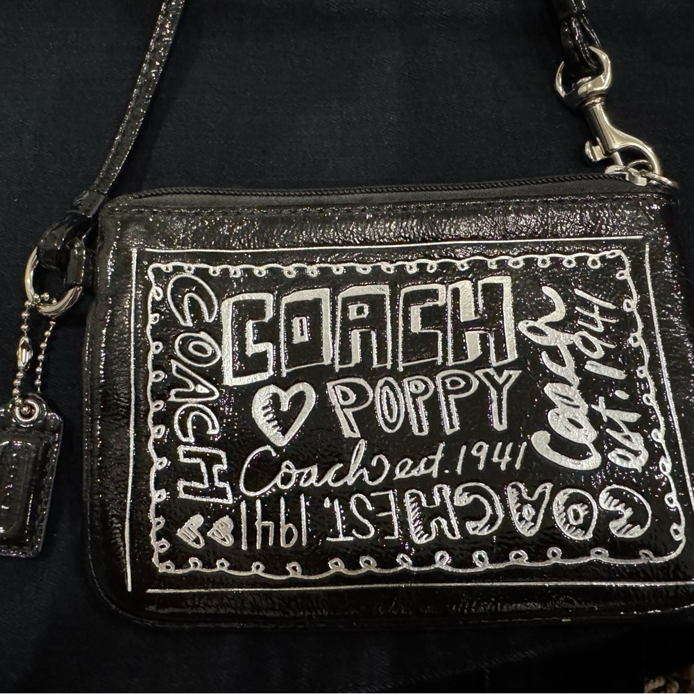 Coach Black and White Poppy Wristlet
